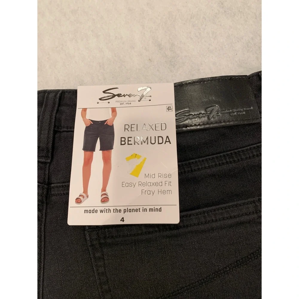 Seven7 Relaxed Bermuda Shorts 4 Black Denim Grunge Fray Hem Womens